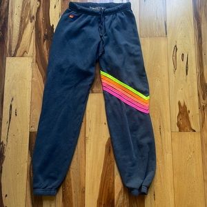 Aviator Nation Chevron 5 Sweatpants in Charcoal Grey/ Neon
